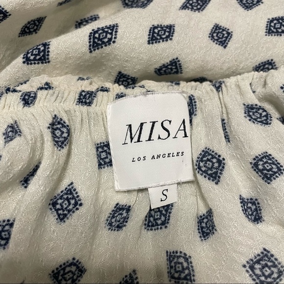 MISA Los Angeles Printed Cream Ruffle Mini Dress with off Shoulder Sleeves Small - Picture 3 of 4